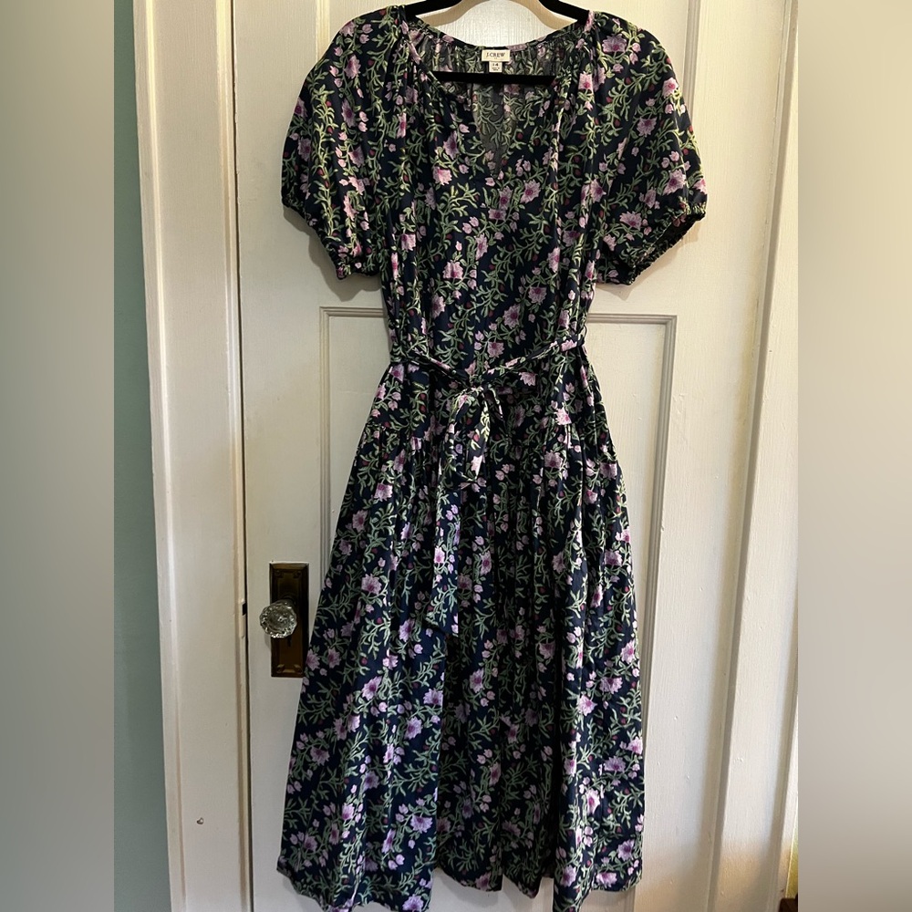 J. Crew Black and Purple Floral Midi Dress